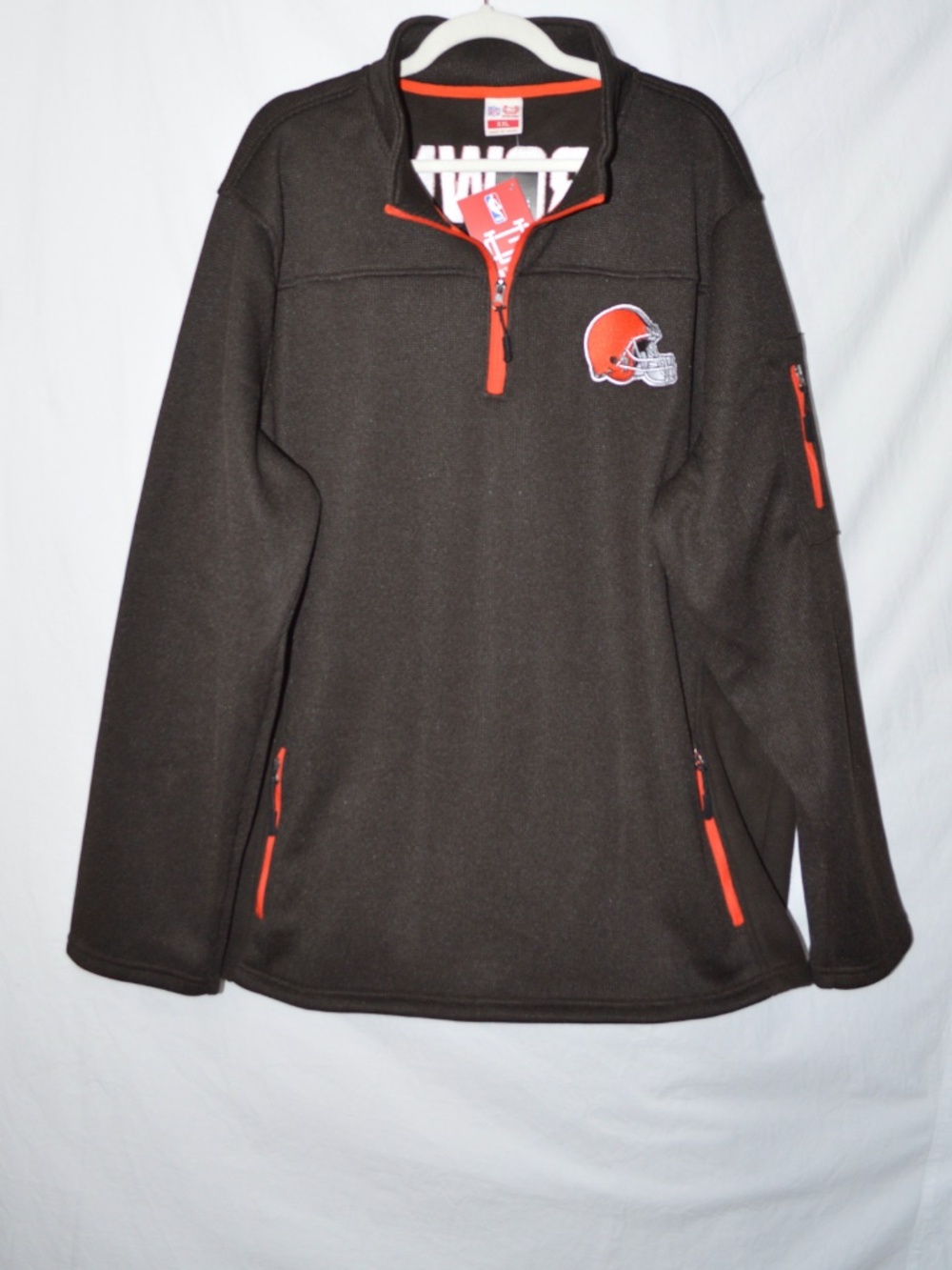 NEW NFL Cleveland Browns 1/4 Zip Heavy Waffle Knit Pullover XXL Brown Fleece NWT - Picture 2 of 6